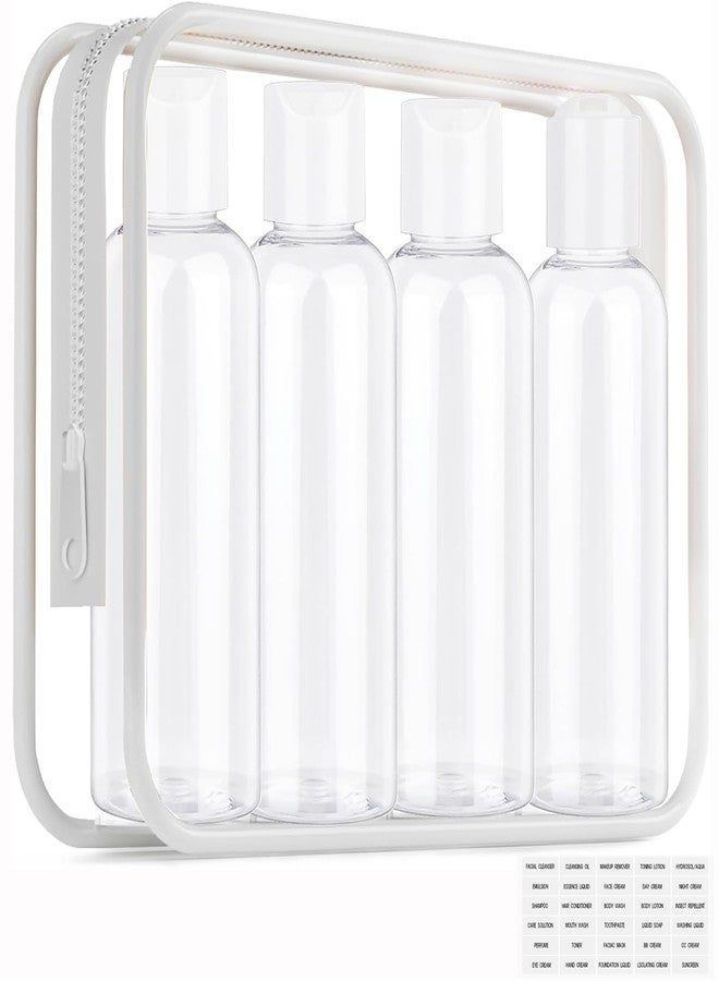 Moonlik Clear Toiletry Travel Bottles, 3.4oz/100ml TSA Approved Empty Containers with Toiletry Bag - Cosmetic Kit with Labels for Shampoo, Conditioner, Lotion, and Airplane Accessories(4Pack, White) - Image 1